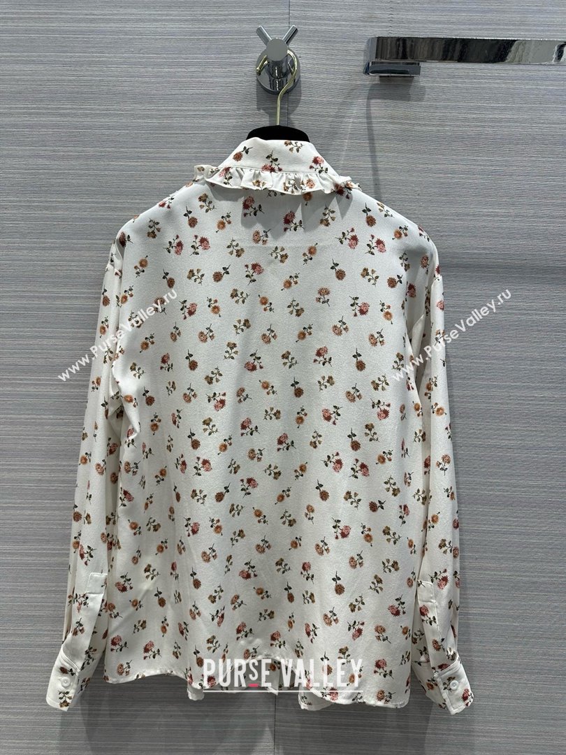 LOUIS VUITTON Floral Print Ruffle Collar Shirt 2024 (qiqi-240321-11)