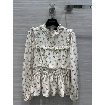 LOUIS VUITTON Floral Print Ruffle Trim Blouse 2024 (qiqi-240321-10)