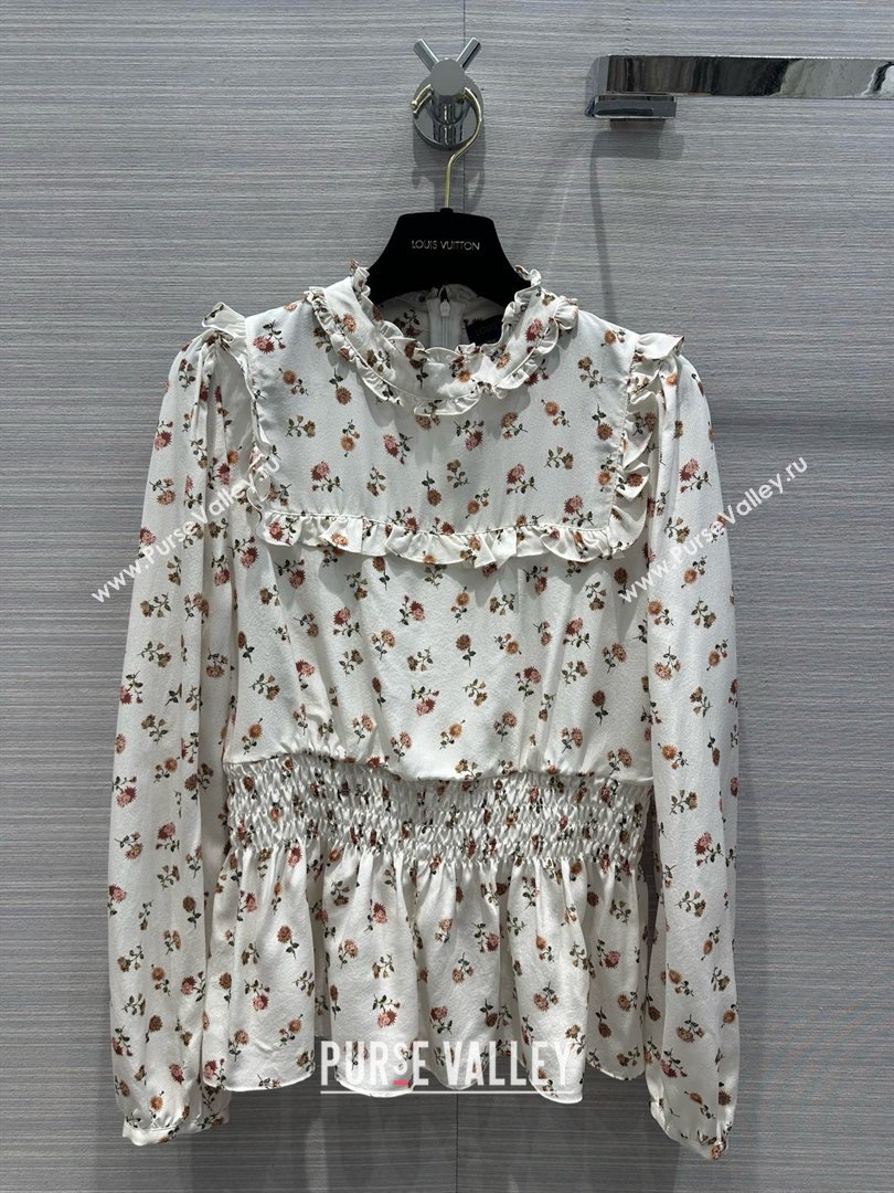 LOUIS VUITTON Floral Print Ruffle Trim Blouse 2024 (qiqi-240321-10)