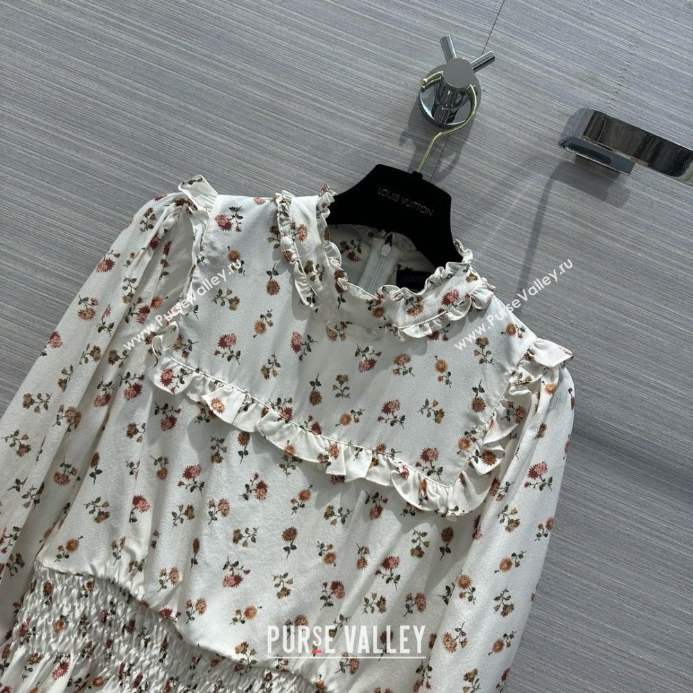 LOUIS VUITTON Floral Print Ruffle Trim Blouse 2024 (qiqi-240321-10)