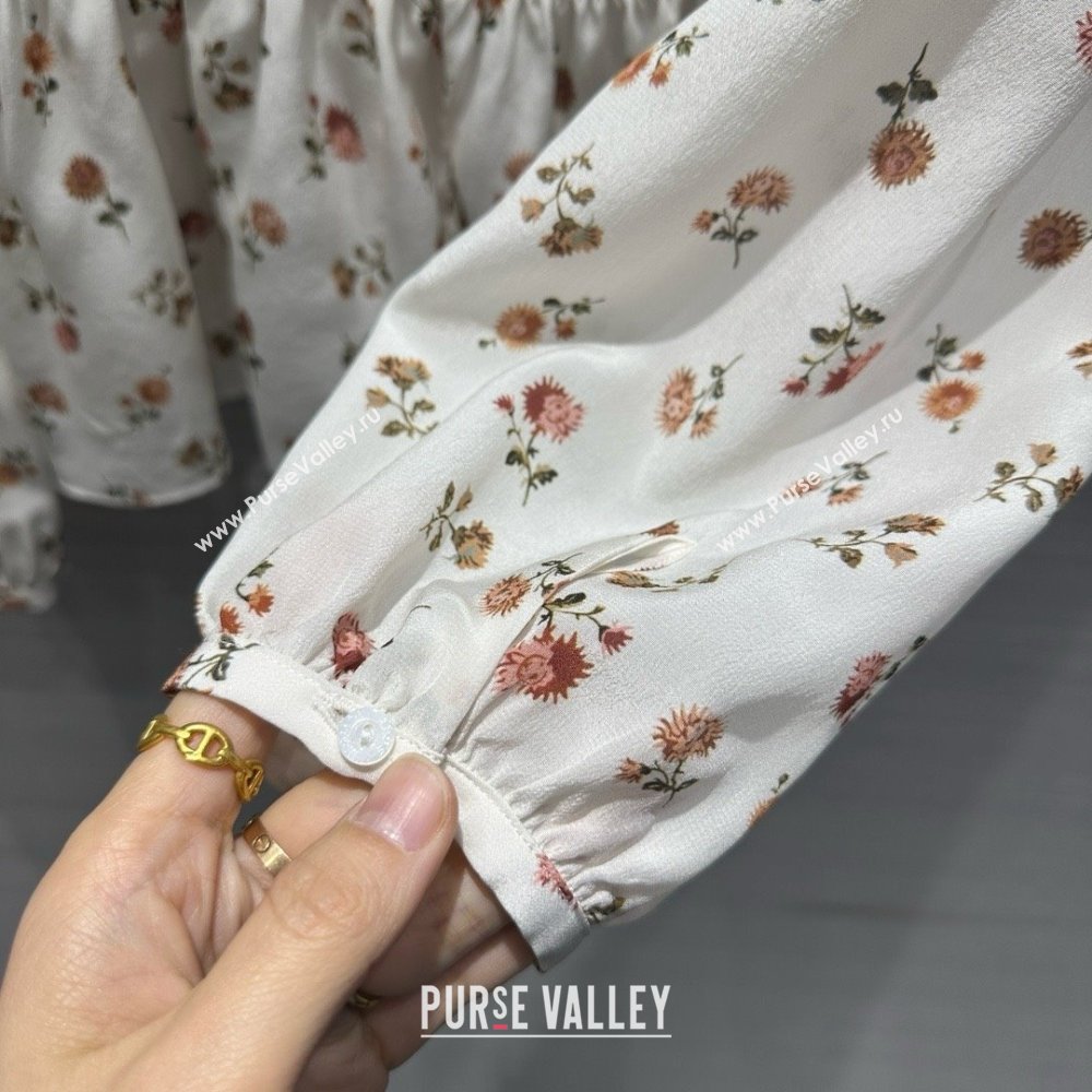LOUIS VUITTON Floral Print Ruffle Trim Blouse 2024 (qiqi-240321-10)