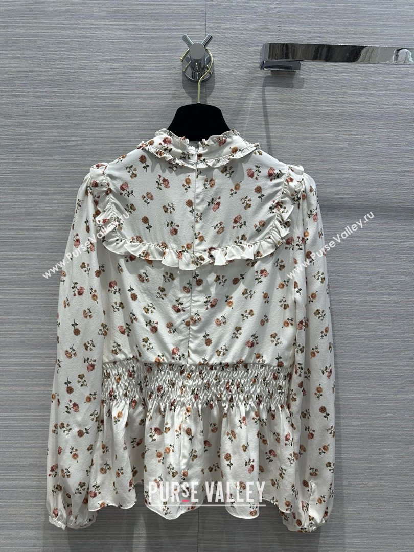 LOUIS VUITTON Floral Print Ruffle Trim Blouse 2024 (qiqi-240321-10)