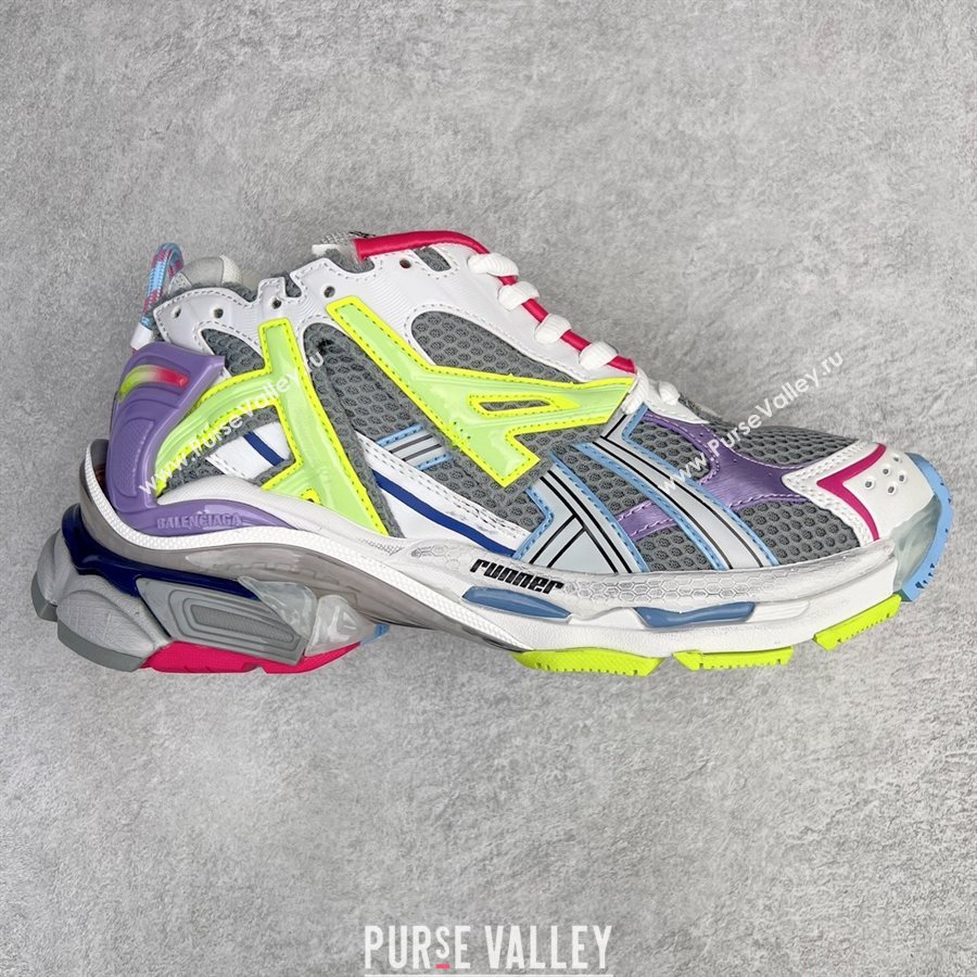 Balenciaga runner Sneaker in grey - light purple - neon yellow and white mesh and nylon 2023 (xingqi8-240119-04)