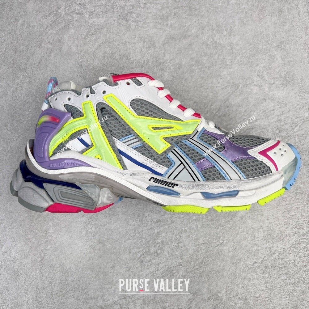 Balenciaga runner Sneaker in grey - light purple - neon yellow and white mesh and nylon 2023 (xingqi8-240119-04)