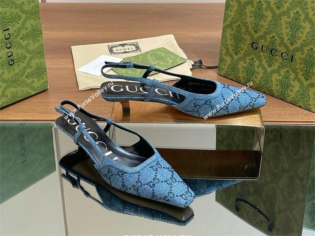 Gucci Womens GG slingback pump 772417 denim blue 2024 (kaola-240416-01)