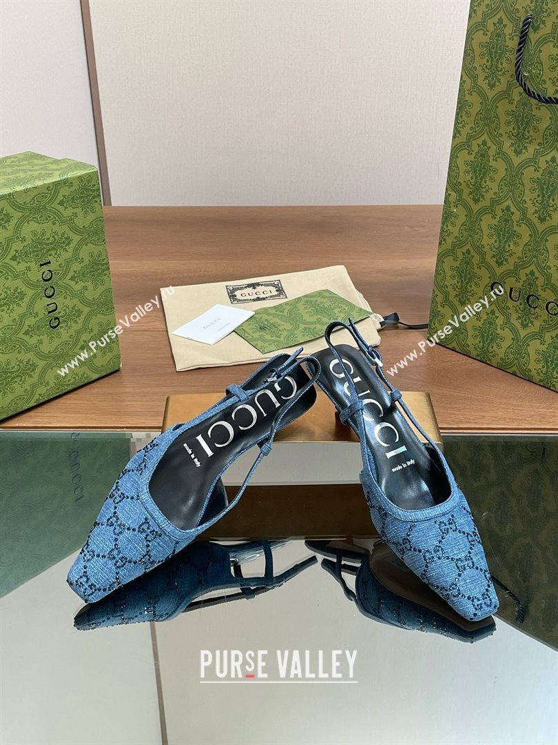 Gucci Womens GG slingback pump 772417 denim blue 2024 (kaola-240416-01)