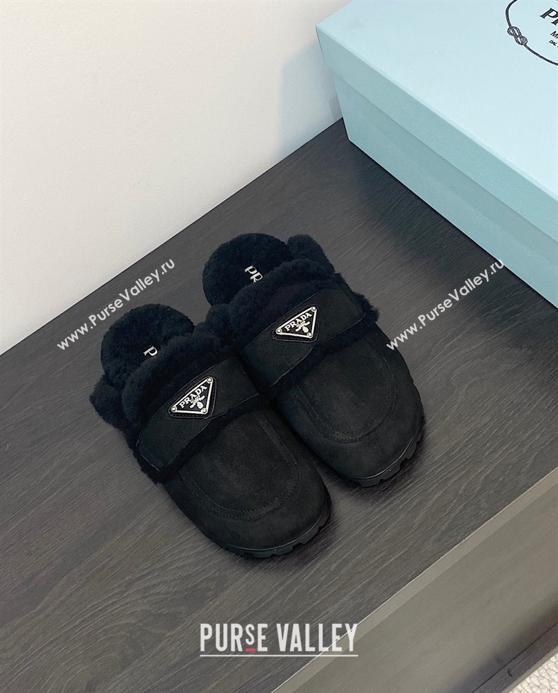 Prada Shearling slippers black 1S711M 2023 (zhenmei-231008-01)