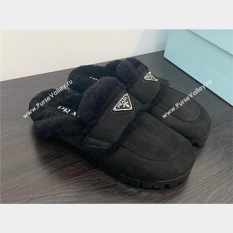 Prada Shearling slippers black 1S711M 2023 (zhenmei-231008-01)
