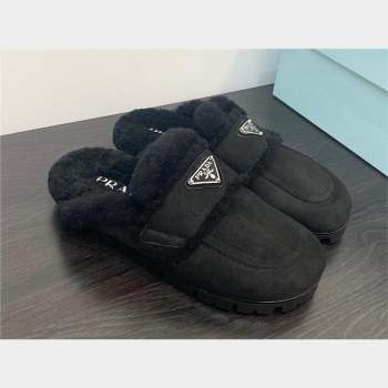 Prada Shearling slippers black 1S711M 2023 (zhenmei-231008-01)