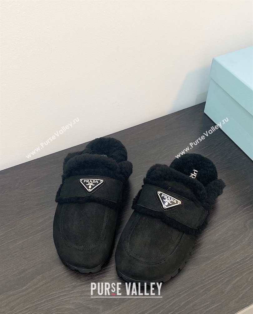 Prada Shearling slippers black 1S711M 2023 (zhenmei-231008-01)