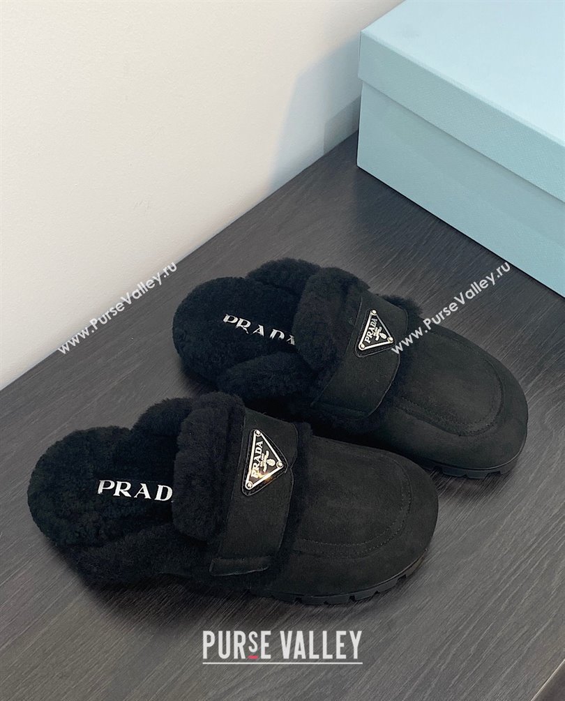 Prada Shearling slippers black 1S711M 2023 (zhenmei-231008-01)