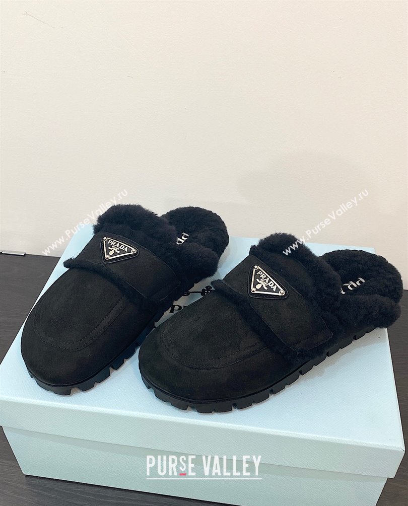 Prada Shearling slippers black 1S711M 2023 (zhenmei-231008-01)