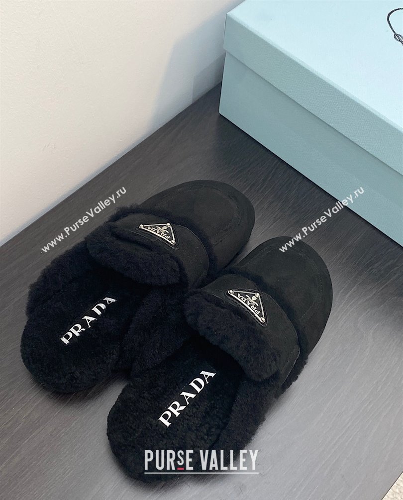 Prada Shearling slippers black 1S711M 2023 (zhenmei-231008-01)