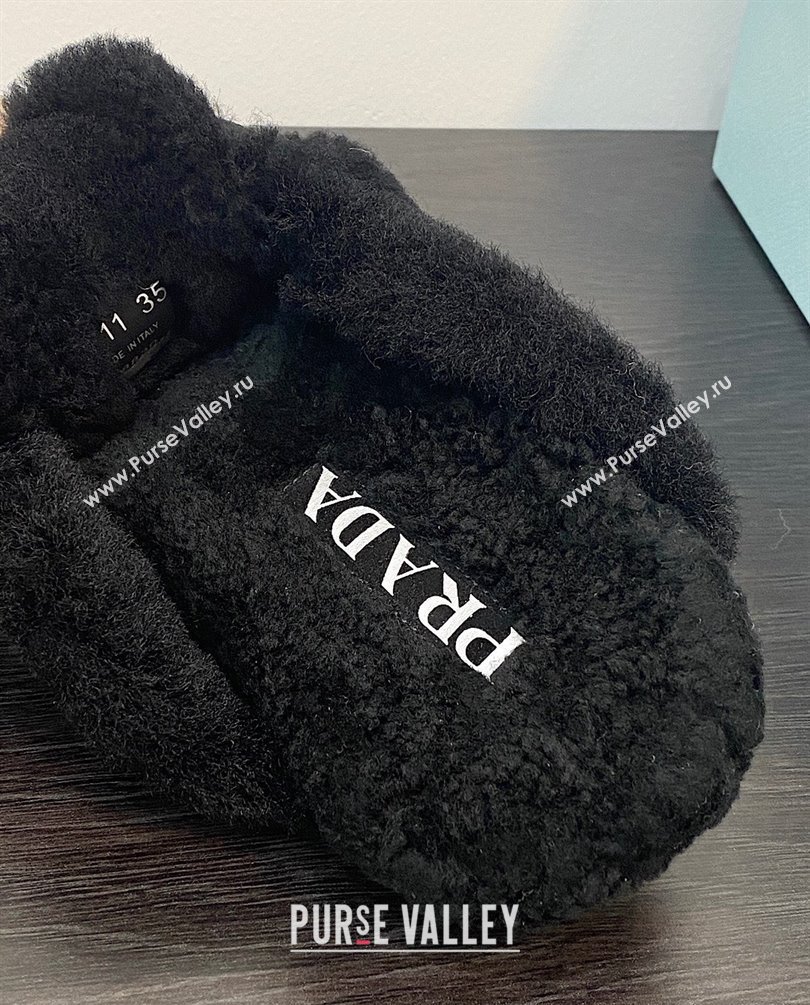 Prada Shearling slippers black 1S711M 2023 (zhenmei-231008-01)