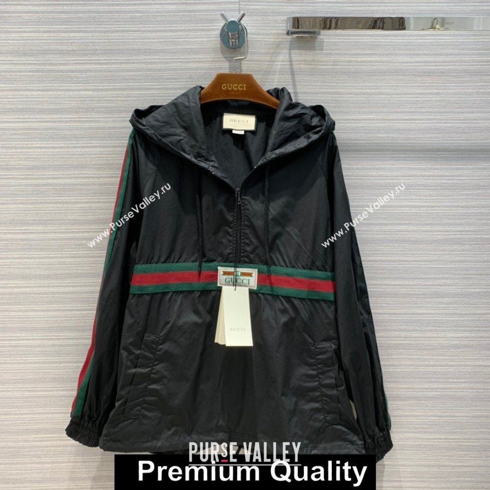 gucci Cotton canvas windbreaker with Gucci label 594861 black 2020  (qiqi-6027)