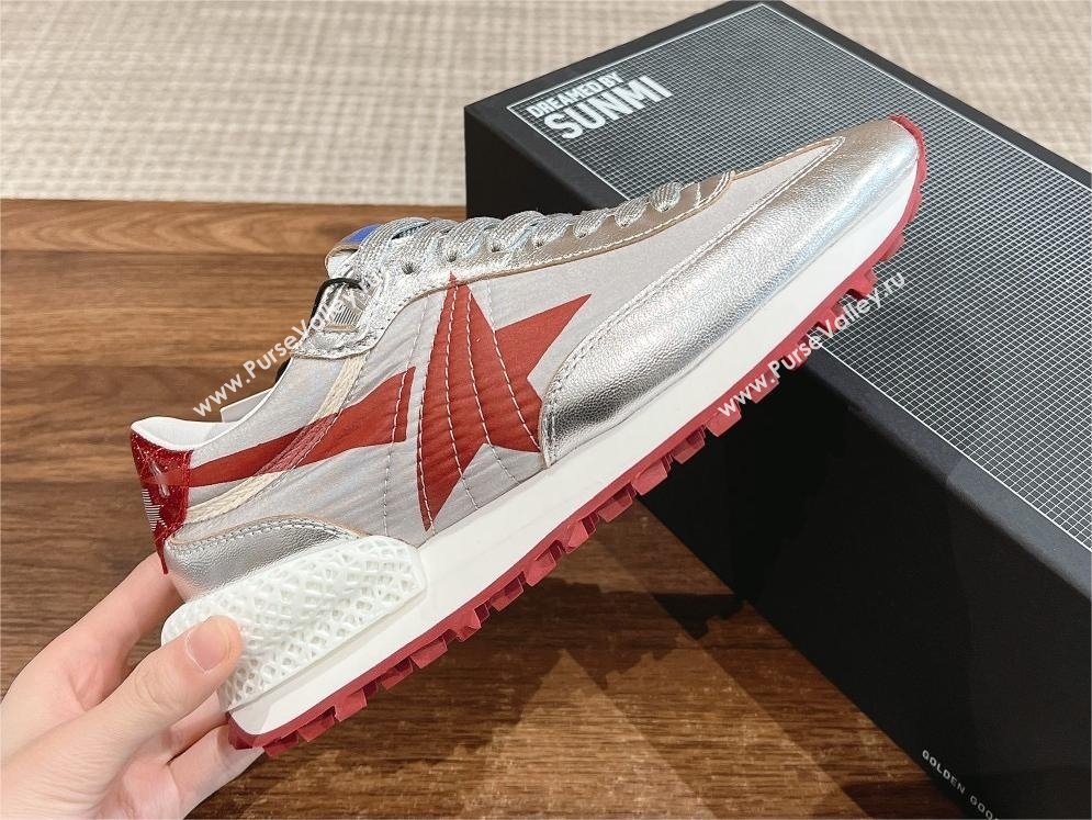 Golden Goose Women’s Marathon with silver nylon upper and red star 2024 (jmb-231213-02)