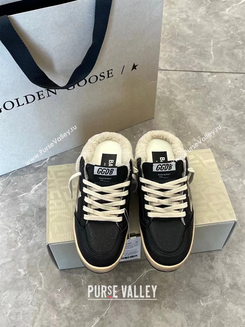 Golden Goose Ball Star Sabots in nappa with platinum star and shearling lining black 2023 (danni-231213-01)