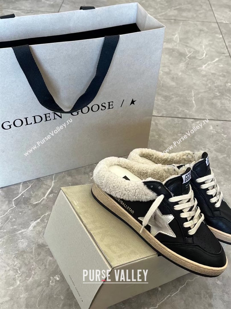 Golden Goose Ball Star Sabots in nappa with platinum star and shearling lining black 2023 (danni-231213-01)