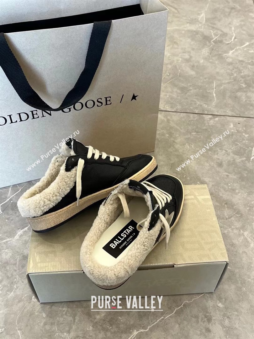 Golden Goose Ball Star Sabots in nappa with platinum star and shearling lining black 2023 (danni-231213-01)