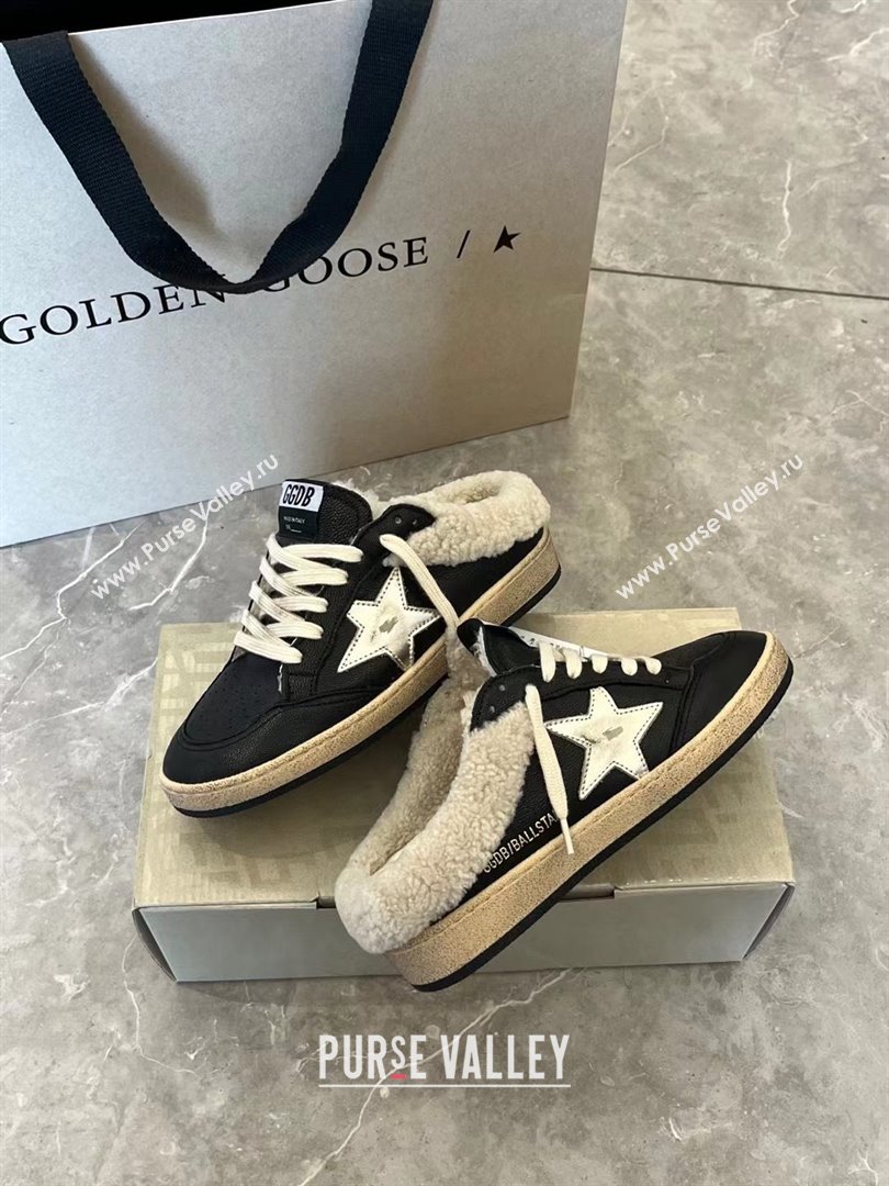 Golden Goose Ball Star Sabots in nappa with platinum star and shearling lining black 2023 (danni-231213-01)