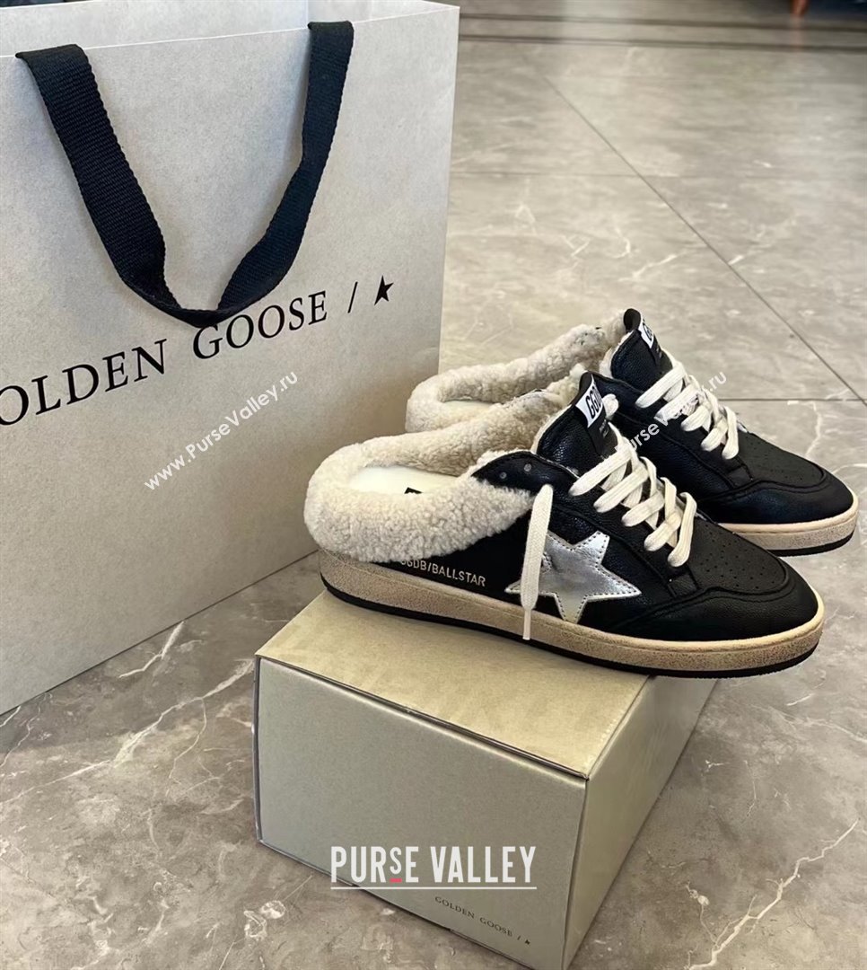 Golden Goose Ball Star Sabots in nappa with platinum star and shearling lining black 2023 (danni-231213-01)