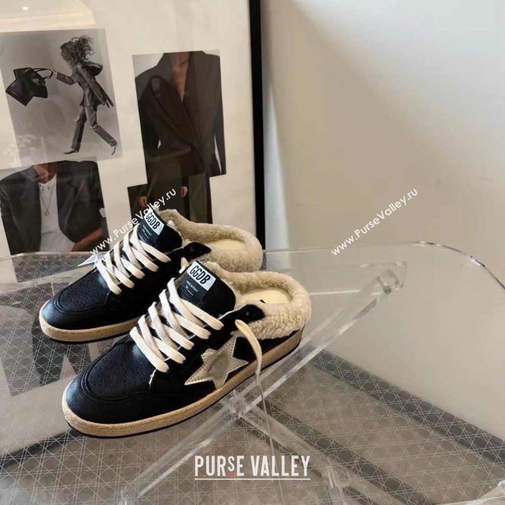 Golden Goose Ball Star Sabots in nappa with platinum star and shearling lining black 2023 (danni-231213-01)