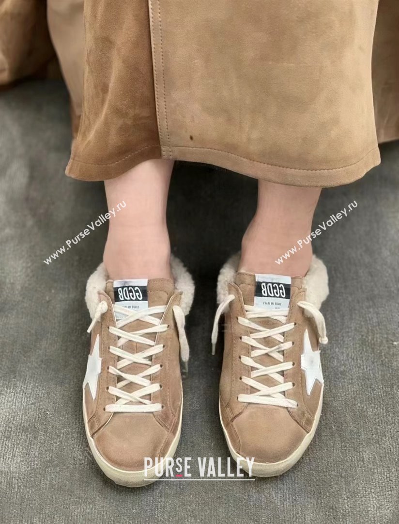 Golden Goose Ball Star Sabots in nappa with platinum star and shearling lining brown 2023 (danni-231213-02)