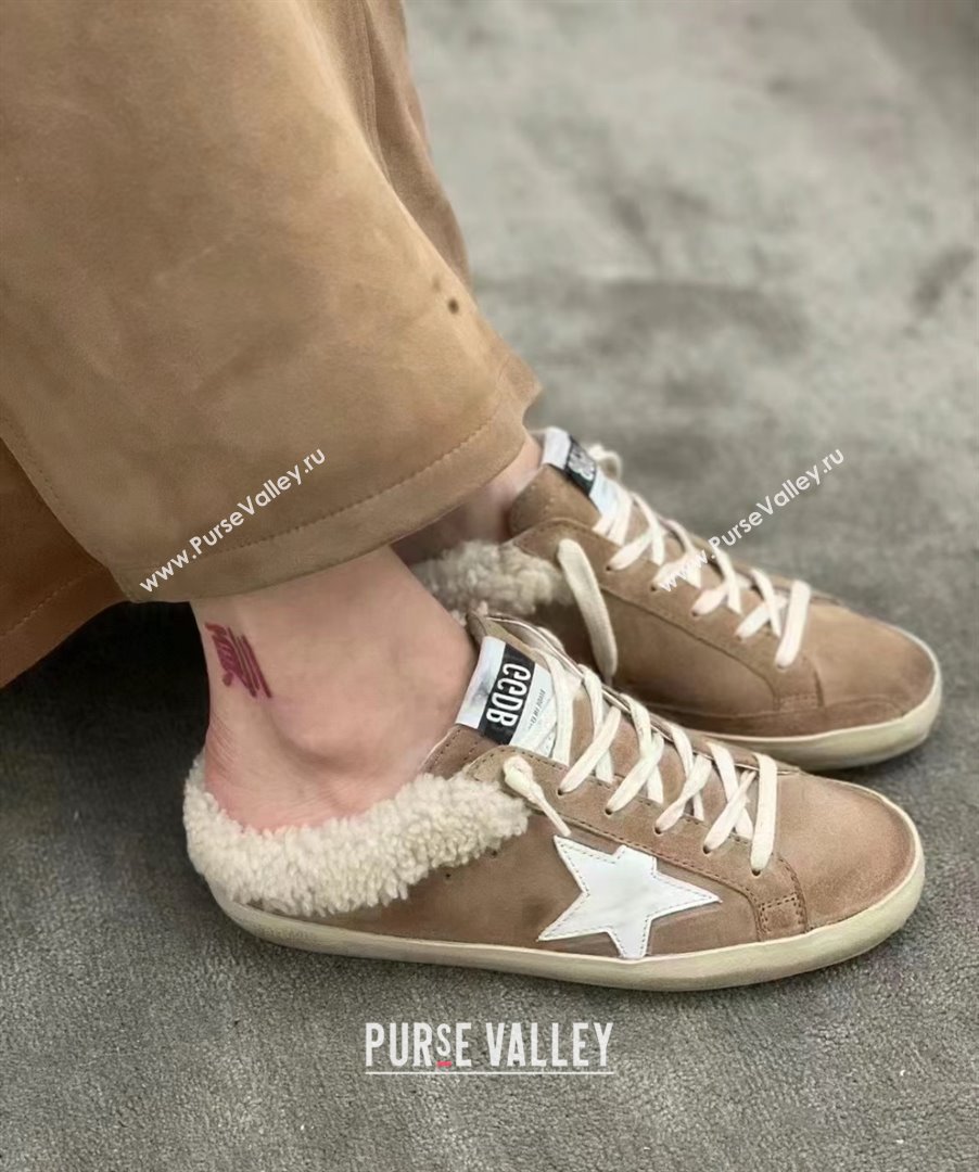 Golden Goose Ball Star Sabots in nappa with platinum star and shearling lining brown 2023 (danni-231213-02)