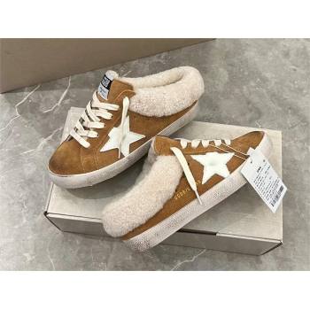 Golden Goose Ball Star Sabots in nappa with platinum star and shearling lining brown 2023 (danni-231213-02)