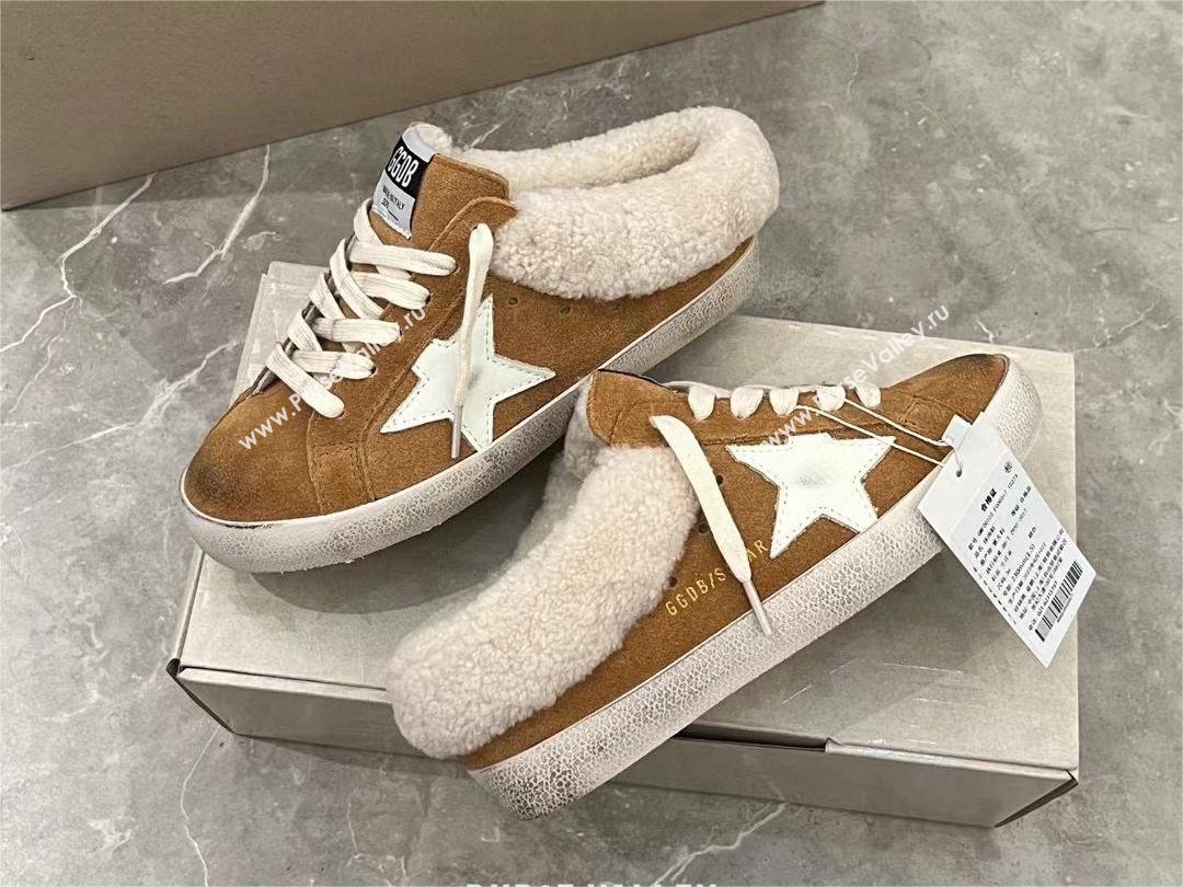 Golden Goose Ball Star Sabots in nappa with platinum star and shearling lining brown 2023 (danni-231213-02)