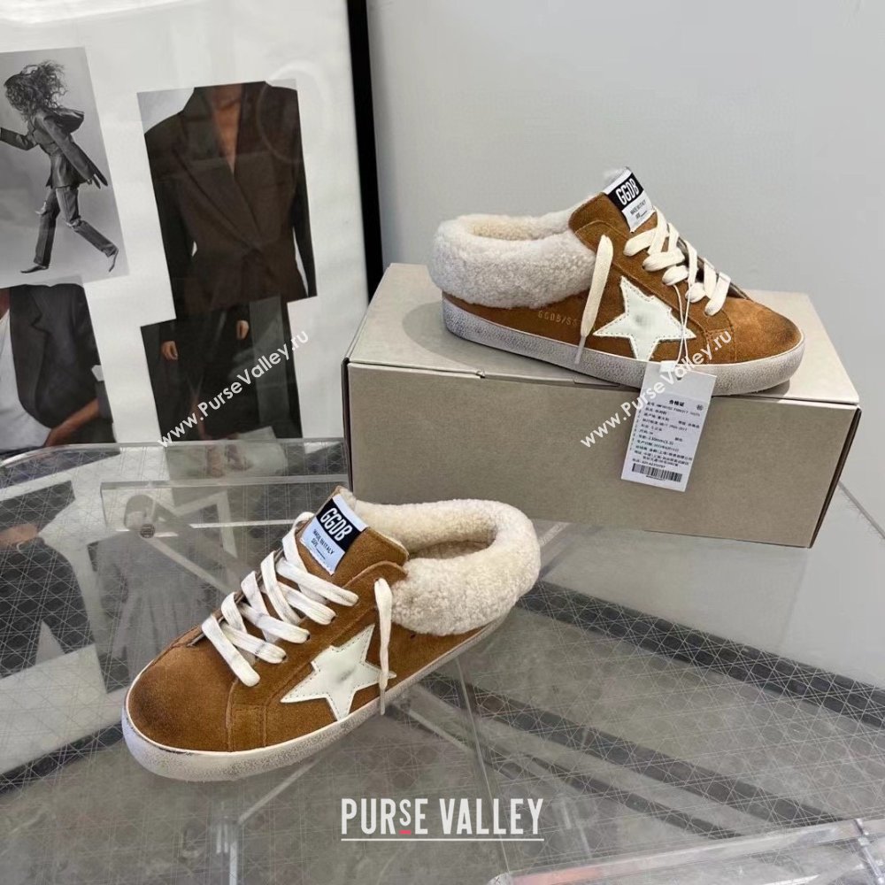Golden Goose Ball Star Sabots in nappa with platinum star and shearling lining brown 2023 (danni-231213-02)