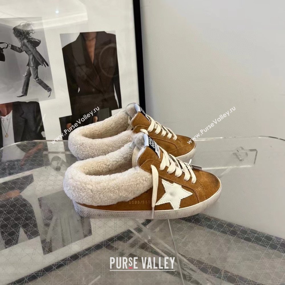 Golden Goose Ball Star Sabots in nappa with platinum star and shearling lining brown 2023 (danni-231213-02)