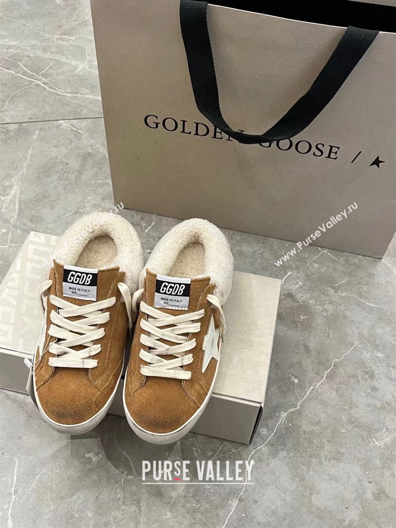 Golden Goose Ball Star Sabots in nappa with platinum star and shearling lining brown 2023 (danni-231213-02)