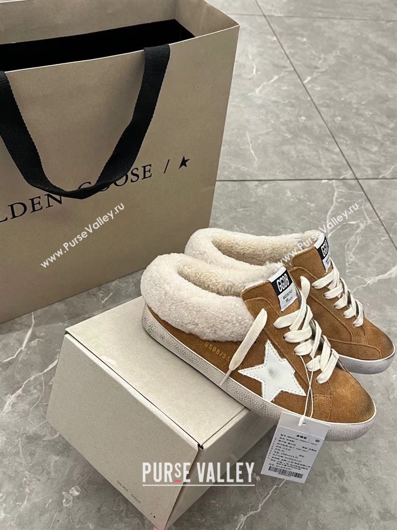 Golden Goose Ball Star Sabots in nappa with platinum star and shearling lining brown 2023 (danni-231213-02)