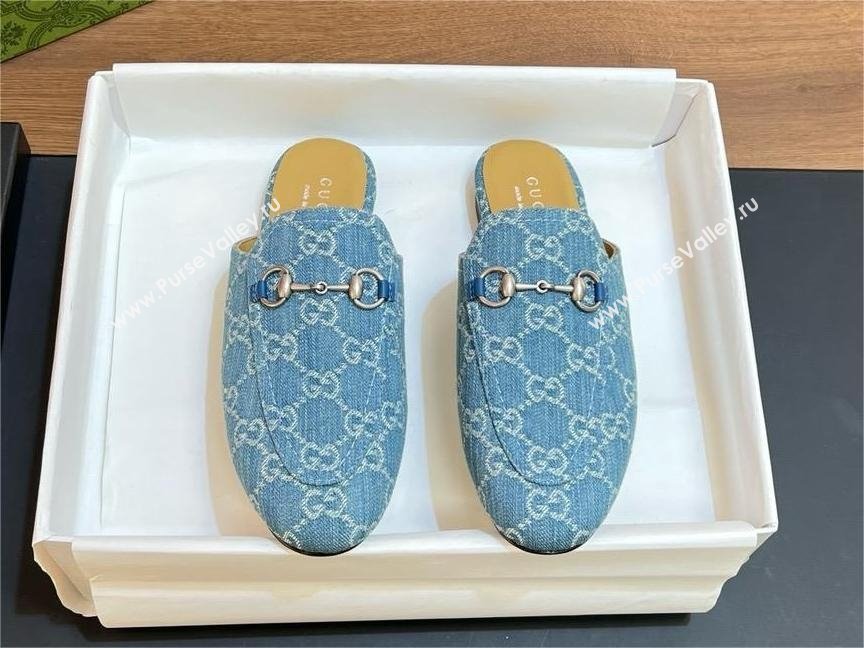 Gucci Light blue and ivory GG denim Princetown slipper 771592 2024 (modeng-240416-01)