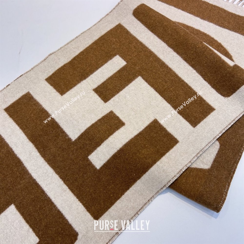 FENDI Brown and beige wool scarf 2023 (WTZ-240123-02)