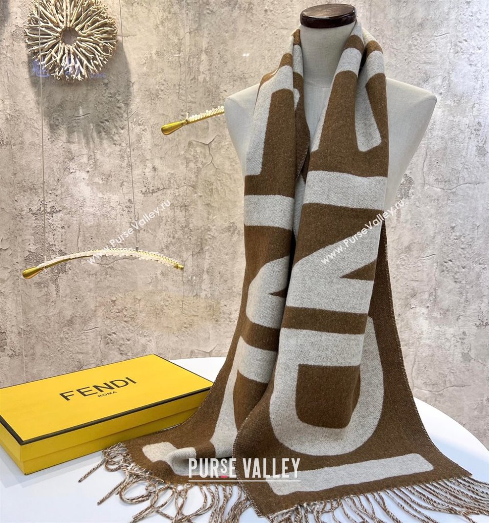 FENDI Brown and beige wool scarf 2023 (WTZ-240123-02)