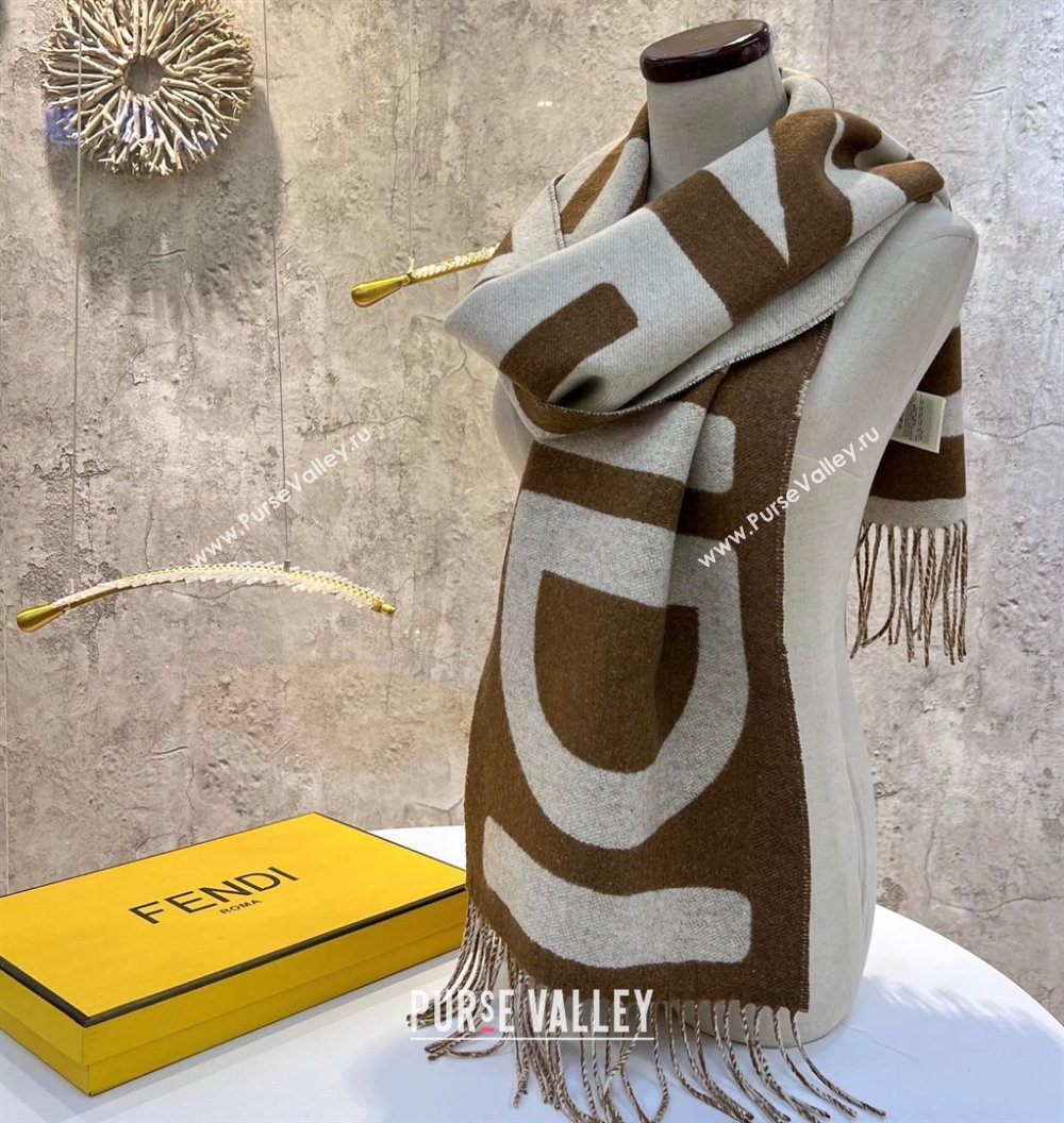 FENDI Brown and beige wool scarf 2023 (WTZ-240123-02)
