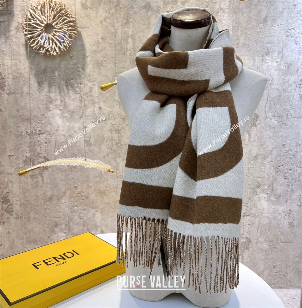 FENDI Brown and beige wool scarf 2023 (WTZ-240123-02)