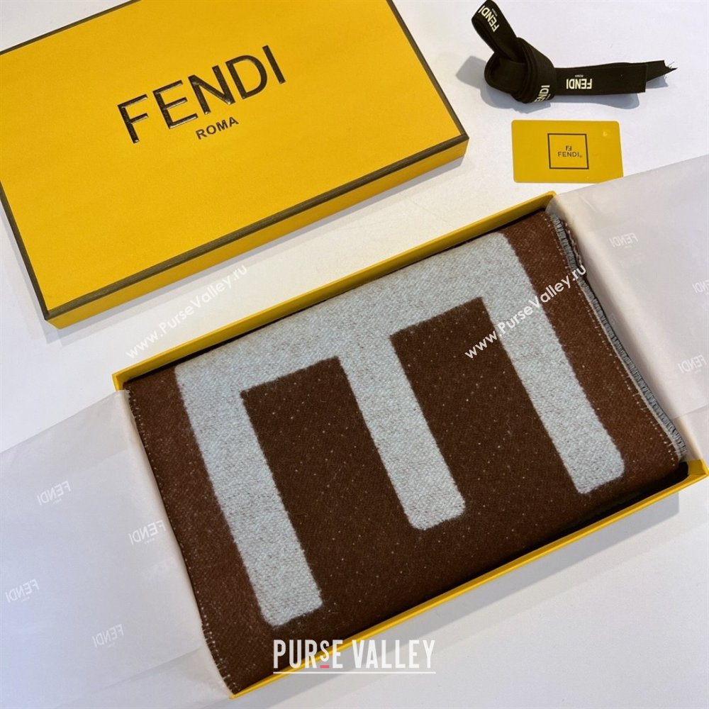 FENDI Brown and light blue wool scarf 2023 (WTZ-240123-01)