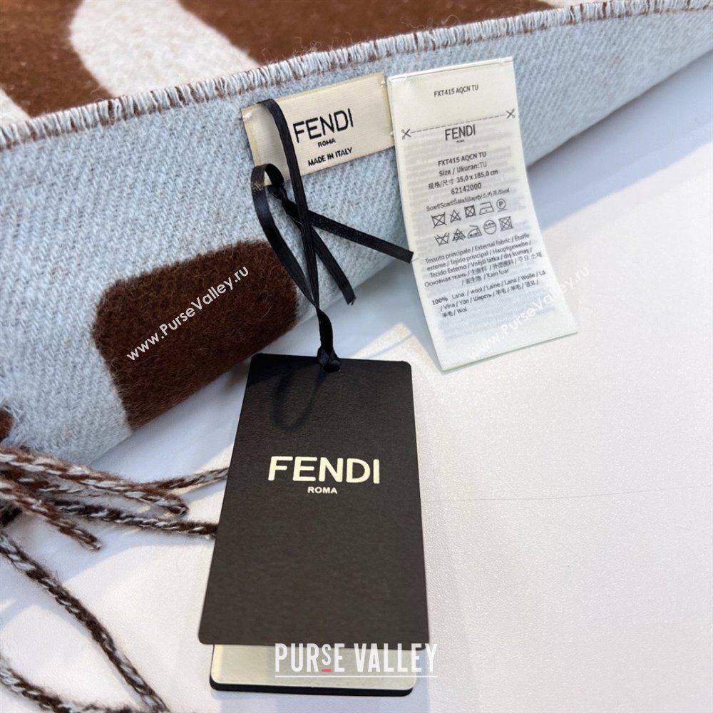 FENDI Brown and light blue wool scarf 2023 (WTZ-240123-01)