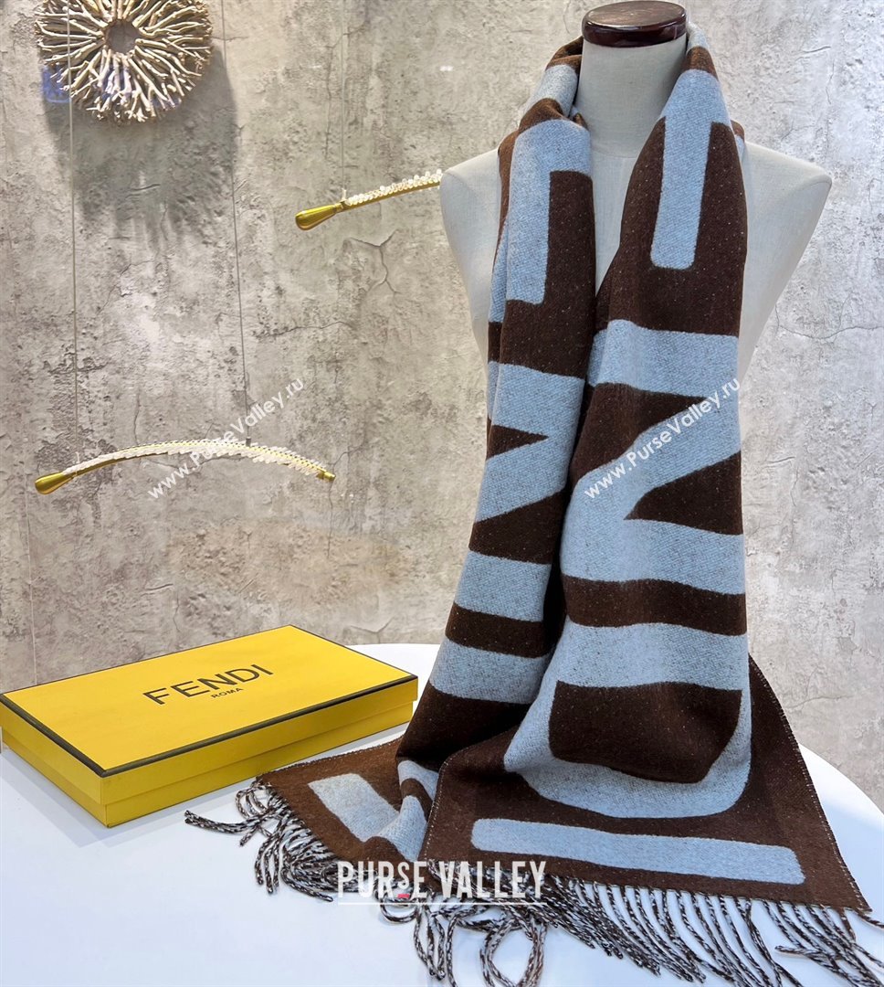 FENDI Brown and light blue wool scarf 2023 (WTZ-240123-01)