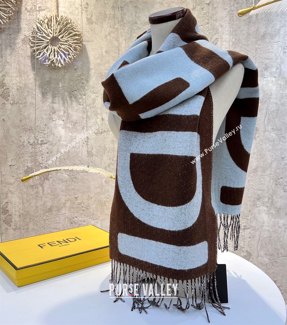 FENDI Brown and light blue wool scarf 2023 (WTZ-240123-01)