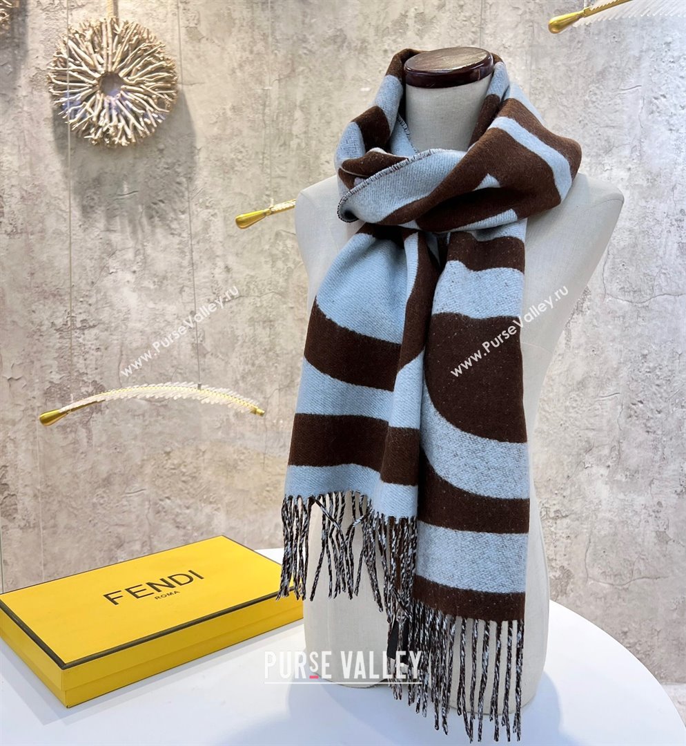 FENDI Brown and light blue wool scarf 2023 (WTZ-240123-01)