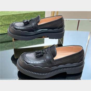 Gucci lug loafer with Scalloped rubber trim and Fringe Black leather 2023 (modeng-23103027)