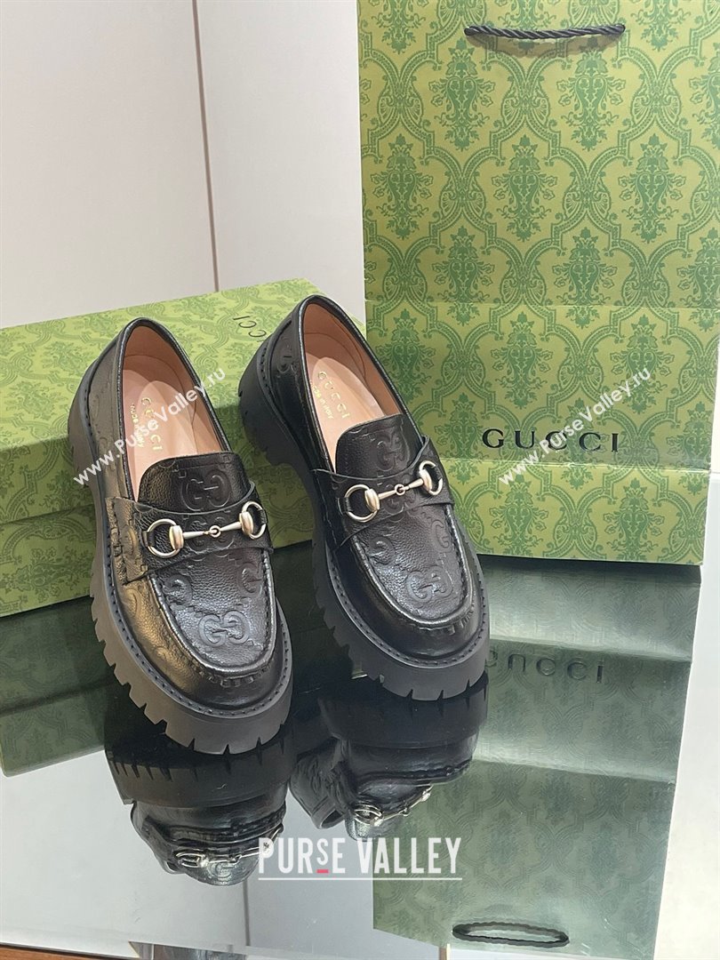 Gucci GG lug loafer with Horsebit 756501 Black leather 2023 (modeng-23103028)
