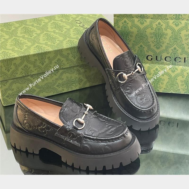 Gucci GG lug loafer with Horsebit 756501 Black leather 2023 (modeng-23103028)