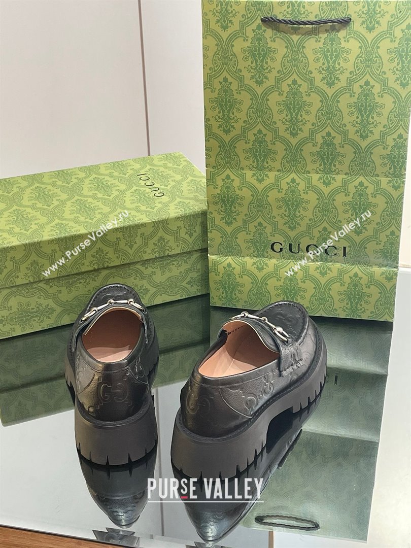 Gucci GG lug loafer with Horsebit 756501 Black leather 2023 (modeng-23103028)