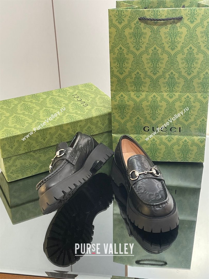 Gucci GG lug loafer with Horsebit 756501 Black leather 2023 (modeng-23103028)