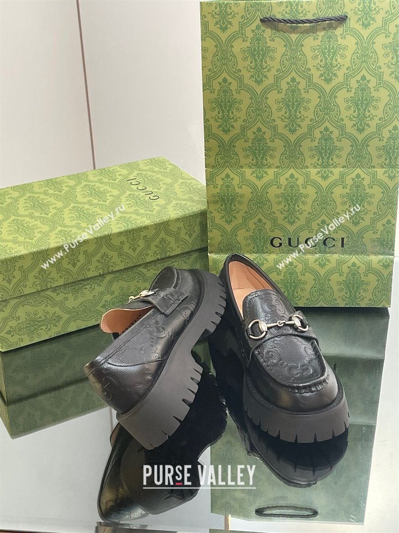 Gucci GG lug loafer with Horsebit 756501 Black leather 2023 (modeng-23103028)